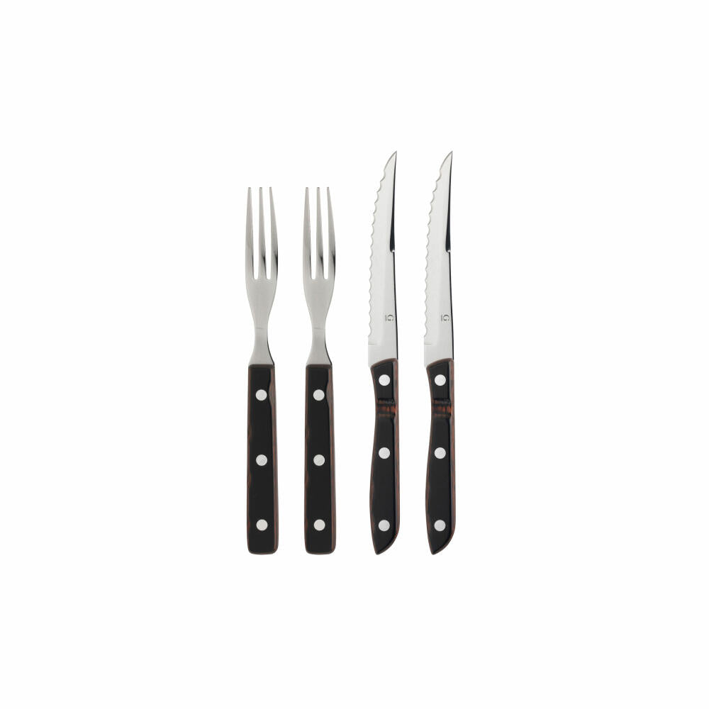 Gense Steakbesteck-Set Old Farmer Classic 4-tlg., Steakmesser, Steakgabeln, Holzlaminat, 18/8 Edelstahl, 20154