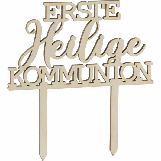 Folkroll Tortenstecker mit Schriftzug Erste heilige Kommunion, Tortentopper, Cake Topper, Kuchendeko, Birkensperrholz, 339824
