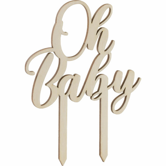 Folkroll Tortenstecker mit Schriftzug Oh Baby, Tortentopper, Cake Topper, Kuchendeko, Birkensperrholz, 339831