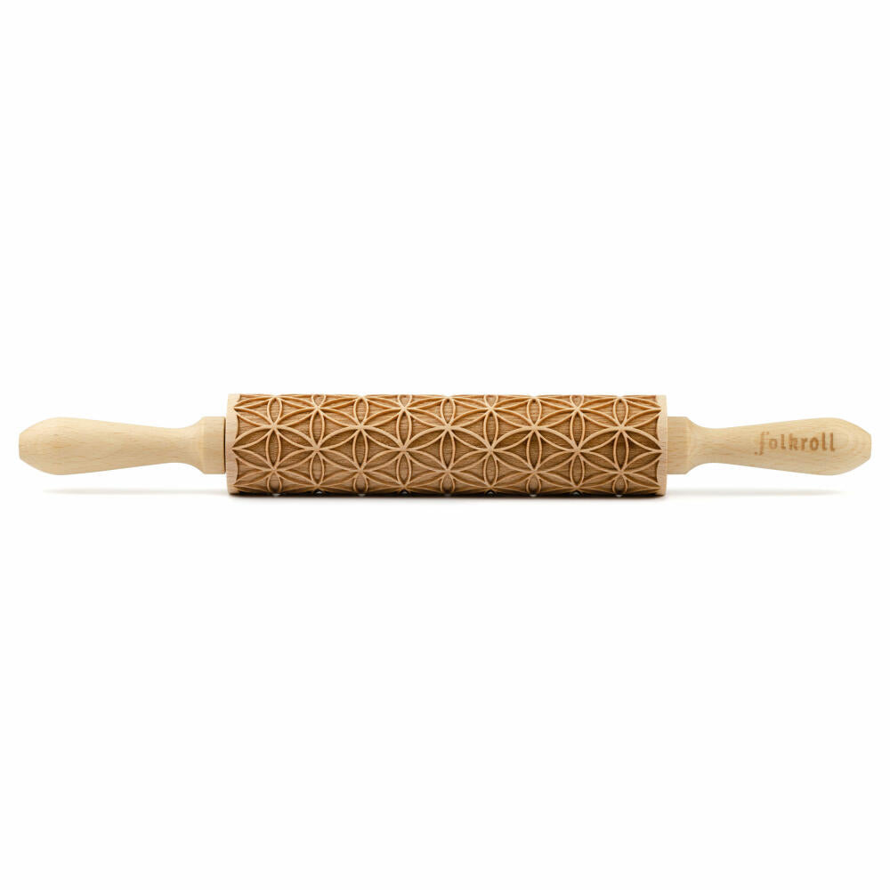 Folkroll rolling pin flower of life, medium, 37 cm, rolling pin, embossing roller, pattern, motif, roll, beech wood, 339985