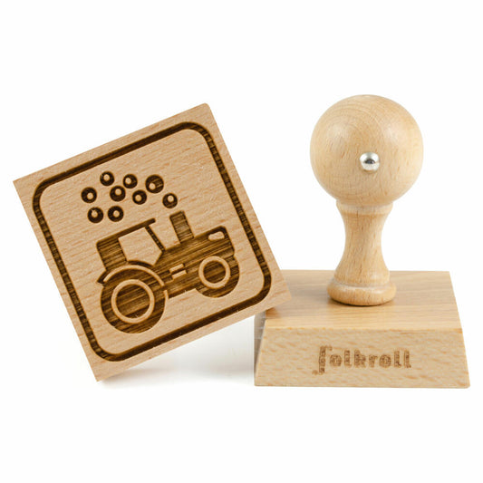Folkroll cookie stamp tractor, 55x55 mm, cookie stamp, baking stamp, biscuit, stamp, motif, beech wood, 336793
