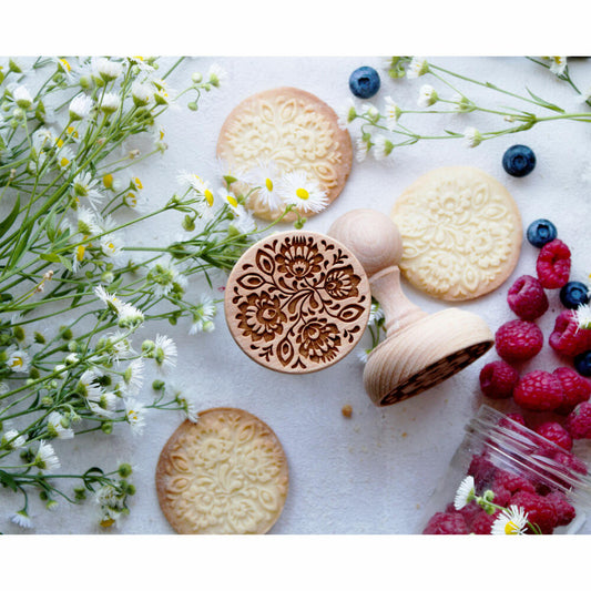 Folkroll cookie stamp Folk Floral, Ø 60 mm, cookie stamp, baking stamp, biscuit, stamp, motif, beech wood, 336823