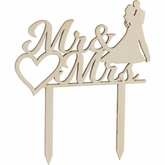 Folkroll Tortenstecker mit Schriftzug Mr & Mrs, Tortentopper, Cake Topper, Kuchendeko, Birkensperrholz, 339800