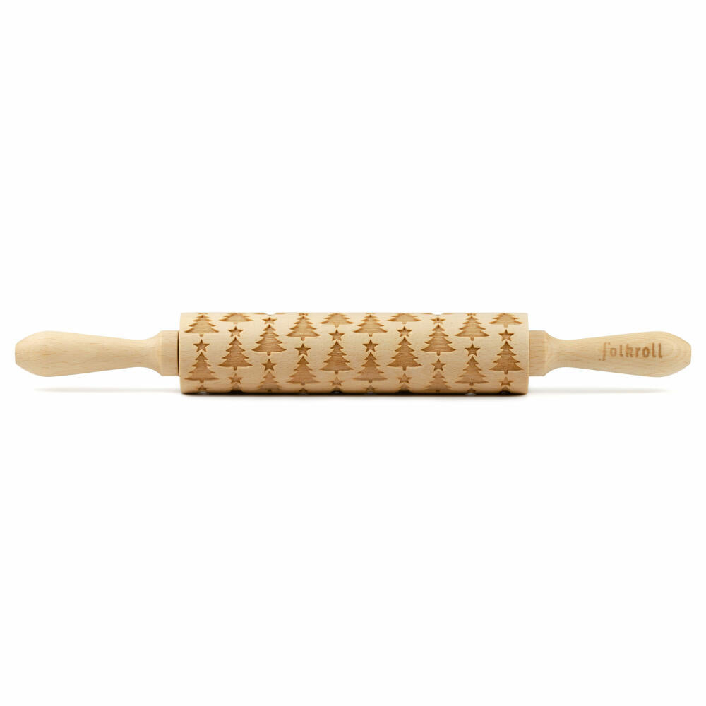 Folkroll rolling pin Christmas tree, medium, 37 cm, rolling pin, embossing roll, pattern, motif, roll, beech wood, 339923