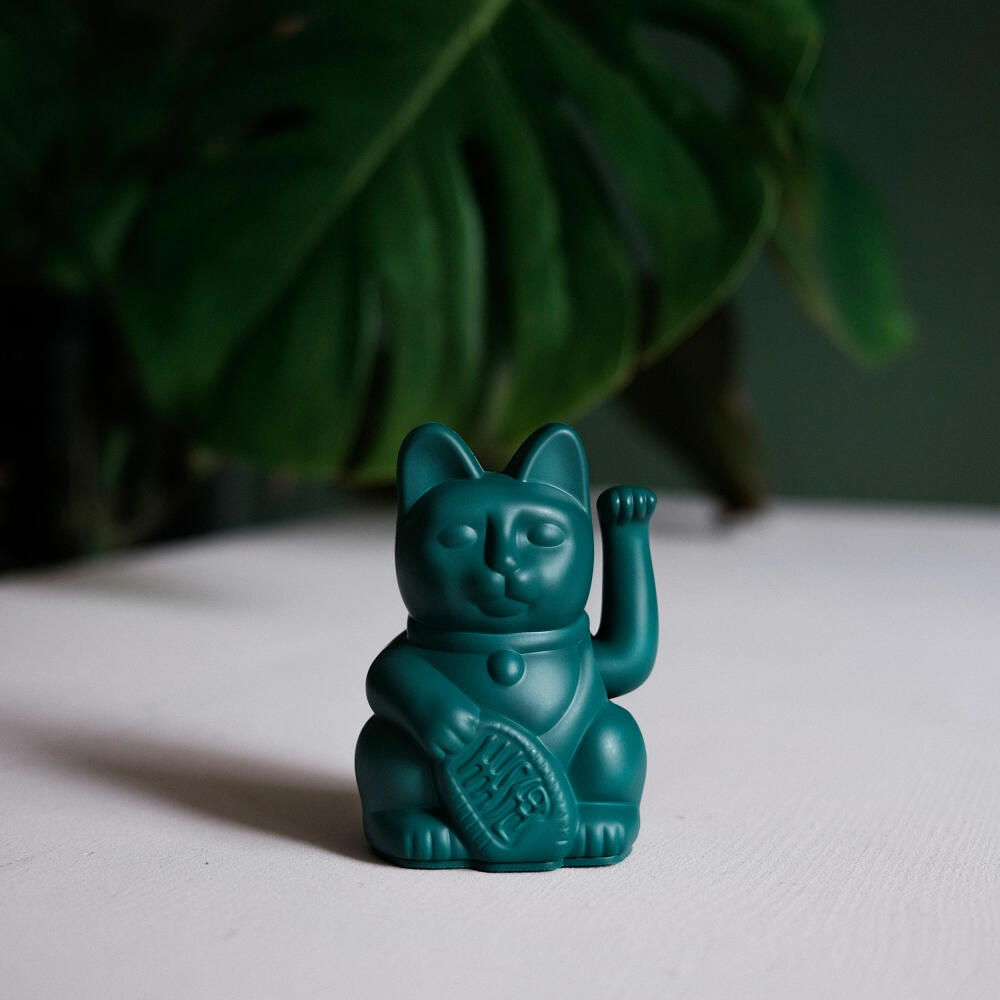 Donkey Products Lucky Cat Mini Maneki Neko, waving cat, lucky charm, plastic, green, 9.8 cm, 330537
