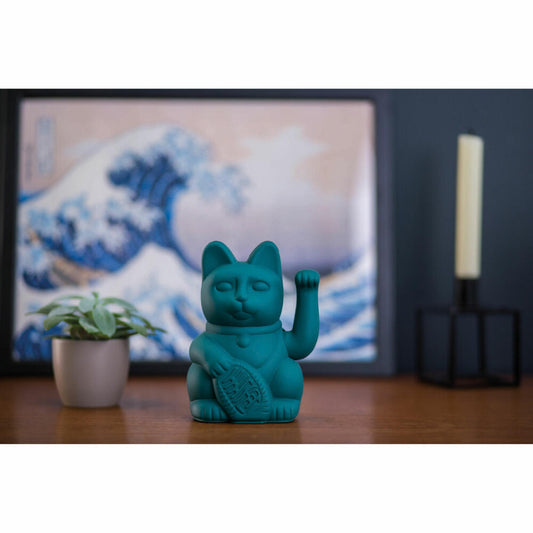 Donkey Products Lucky Cat, waving cat, lucky charm, waving cat, plastic, green, approx. 15 cm, 330433