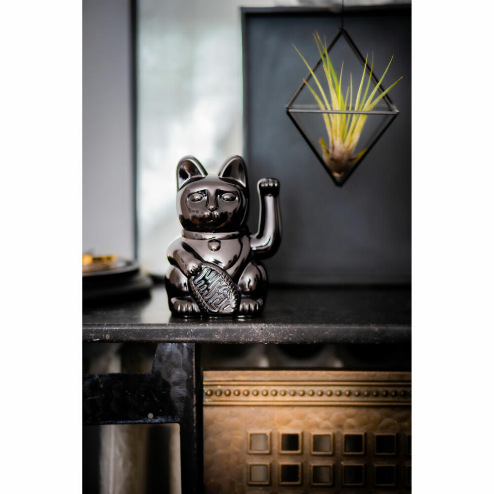 Donkey Products Lucky Cat Maneki Neko Egypt, Winkekatze, Glücksbringer, Kunststoff, Shiny Black, 15 cm, 330464