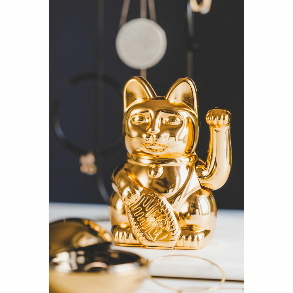 Donkey Products Lucky Cat Maneki Neko Egypt, Winkekatze, Glücksbringer, Kunststoff, Shiny Gold, 15 cm, 330463
