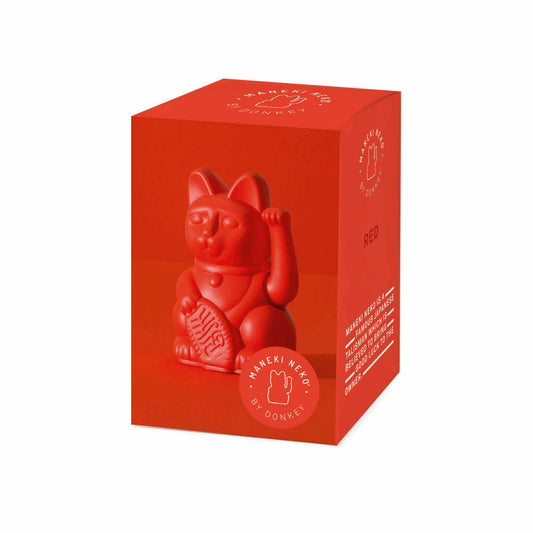 Donkey Products Lucky Cat Mini Maneki Neko, waving cat, lucky charm, plastic, red, 9.8 cm, 330473