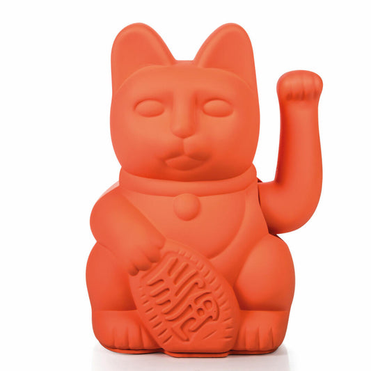 Donkey Products Lucky Cat Maneki Neko, Winkekatze, Glücksbringer, Kunststoff, Neon Orange, 15 cm, 330437