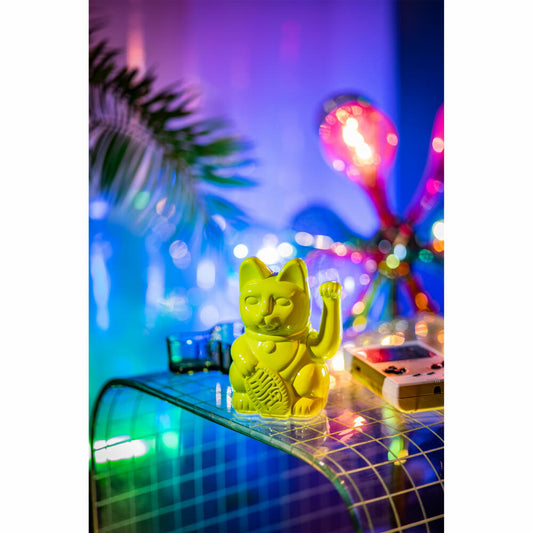 Donkey Products Lucky Cat Maneki Neko Miami, Winkekatze, Glücksbringer, Kunststoff, Glossy Yellow, 15 cm, 330479