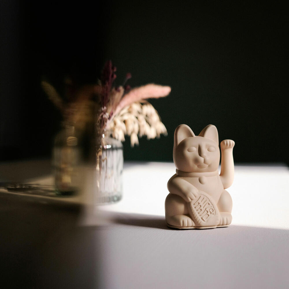 Donkey Products Lucky Cat Mini Maneki Neko, waving cat, lucky charm, plastic, ochre, 9.8 cm, 330538