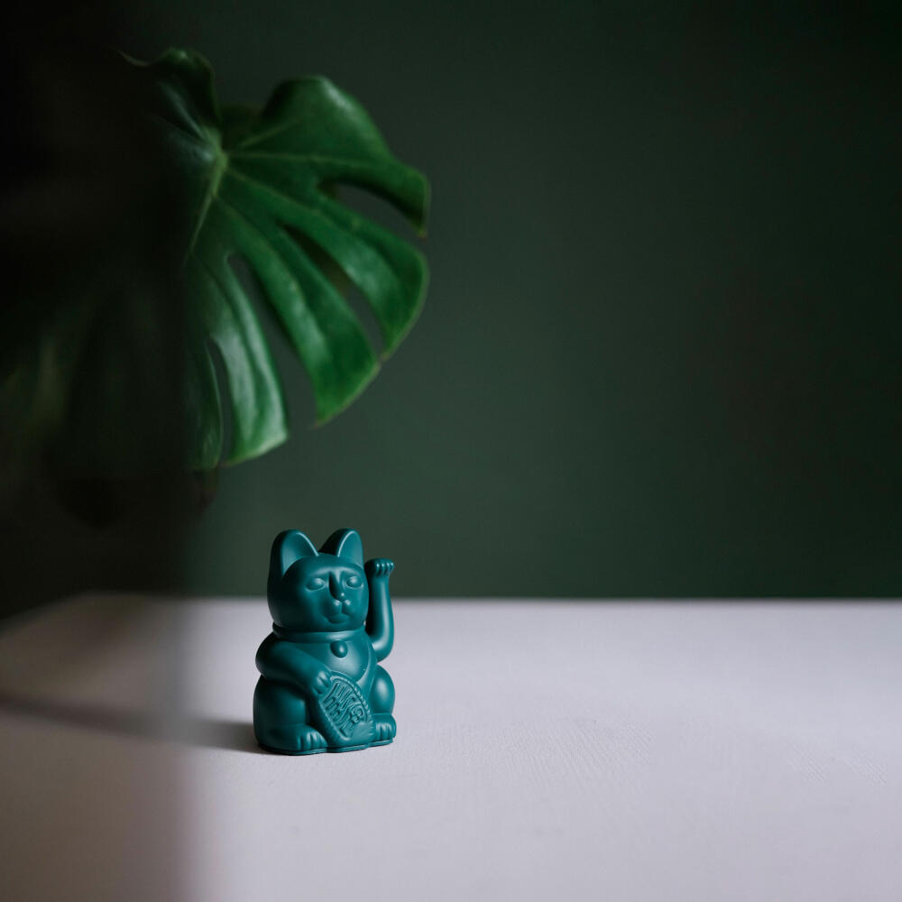 Donkey Products Lucky Cat Mini Maneki Neko, waving cat, lucky charm, plastic, green, 9.8 cm, 330537
