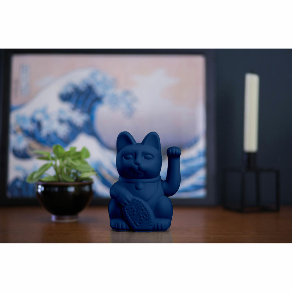 Donkey Products Lucky Cat Maneki Neko, Winkekatze, Glücksbringer, Kunststoff, Dunkelblau, 15 cm, 330471