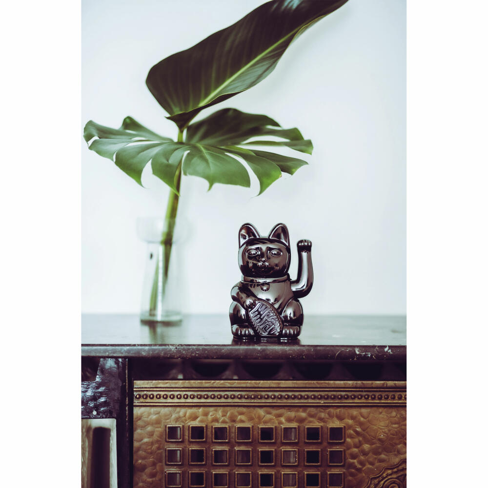 Donkey Products Lucky Cat Maneki Neko Egypt, Winkekatze, Glücksbringer, Kunststoff, Shiny Black, 15 cm, 330464