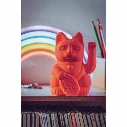 Donkey Products Lucky Cat Maneki Neko, Winkekatze, Glücksbringer, Kunststoff, Neon Orange, 15 cm, 330437