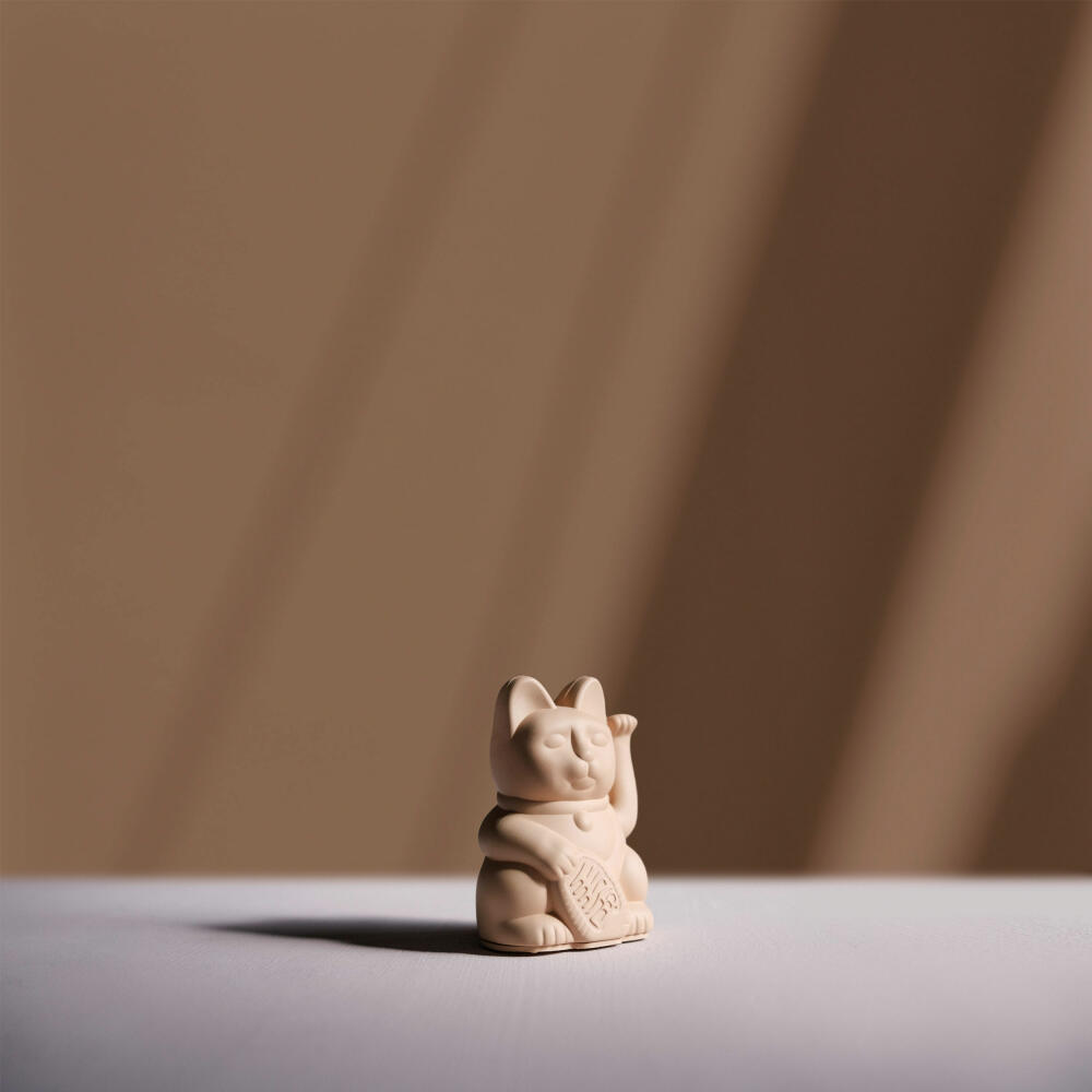 Donkey Products Lucky Cat Mini Maneki Neko, waving cat, lucky charm, plastic, ochre, 9.8 cm, 330538