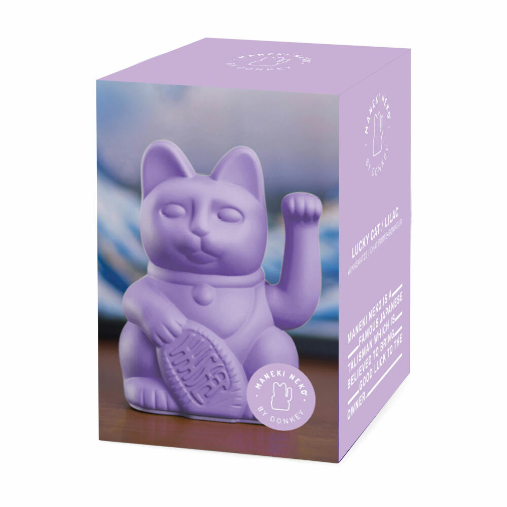 Donkey Products Lucky Cat Maneki Neko, waving cat, plastic, lilac, 15 cm, 330544