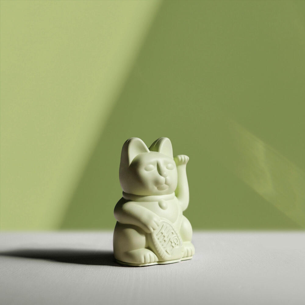 Donkey Products Lucky Cat Mini Maneki Neko, waving cat, lucky charm, plastic, light green, 9.8 cm, 330536