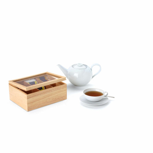 Continenta Teebeutelbox, Teebox, Teebeutel-Aufbewahrung, Gummibaumholz, 23 x 17.5 x 10 cm, 3290