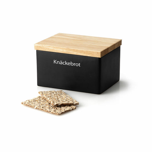 Continenta Vorratsdose mit Holzdeckel, Aufbewahrungsbehälter, Vorratsbox, Keramik / Gummibaumholz, Schwarz, 17.5 x 13.5 x 11 cm, 3750