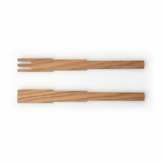Continenta Salatbesteck Pixel, 2-tlg., Salat Besteck, Salatgabel, Salatlöffel, Holzbesteck, Eichenholz, L 35 cm, 4166