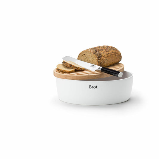 Continenta Brottopf oval mit Holzdeckel, L, Keramik, Gummibaumholz, Weiß, 36 x 23 x 13.5 cm, 3932