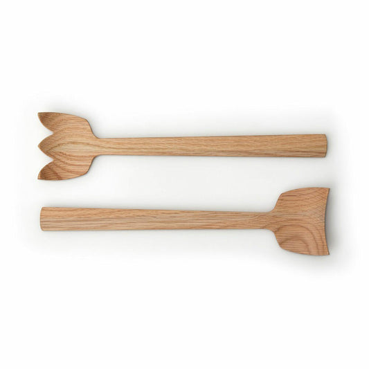 Continenta Salatbesteck Tulip, 2-tlg., Salat Besteck, Salatgabel, Salatlöffel, Holzbesteck, Eichenholz, L 30.5 cm, 4165