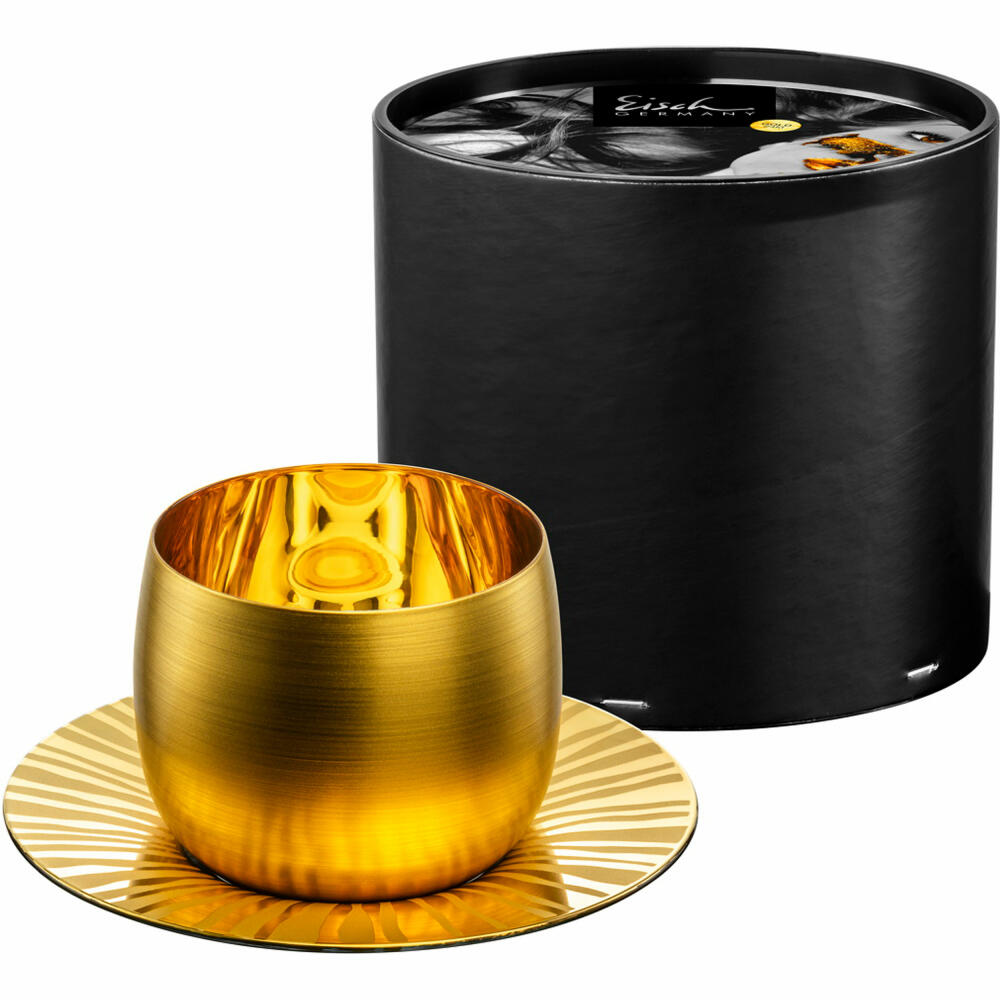 Eisch Cappuccinoglas Cosmo Collect, mit Untersetzer, Cappuccinobecher, Cappuccinotasse, Kristallglas, Sun Gold, 300 ml, 70510930