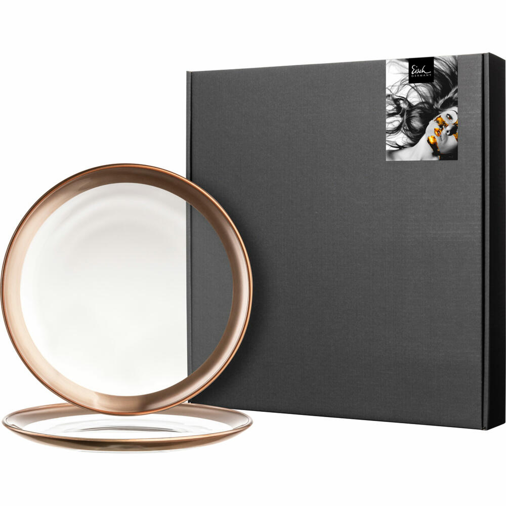 Eisch Teller Kaya Copper, 2er Set, Dessertteller, Kuchenteller, Speiseteller, Kristallglas, Kupfer, Ø 21 cm, 77356721
