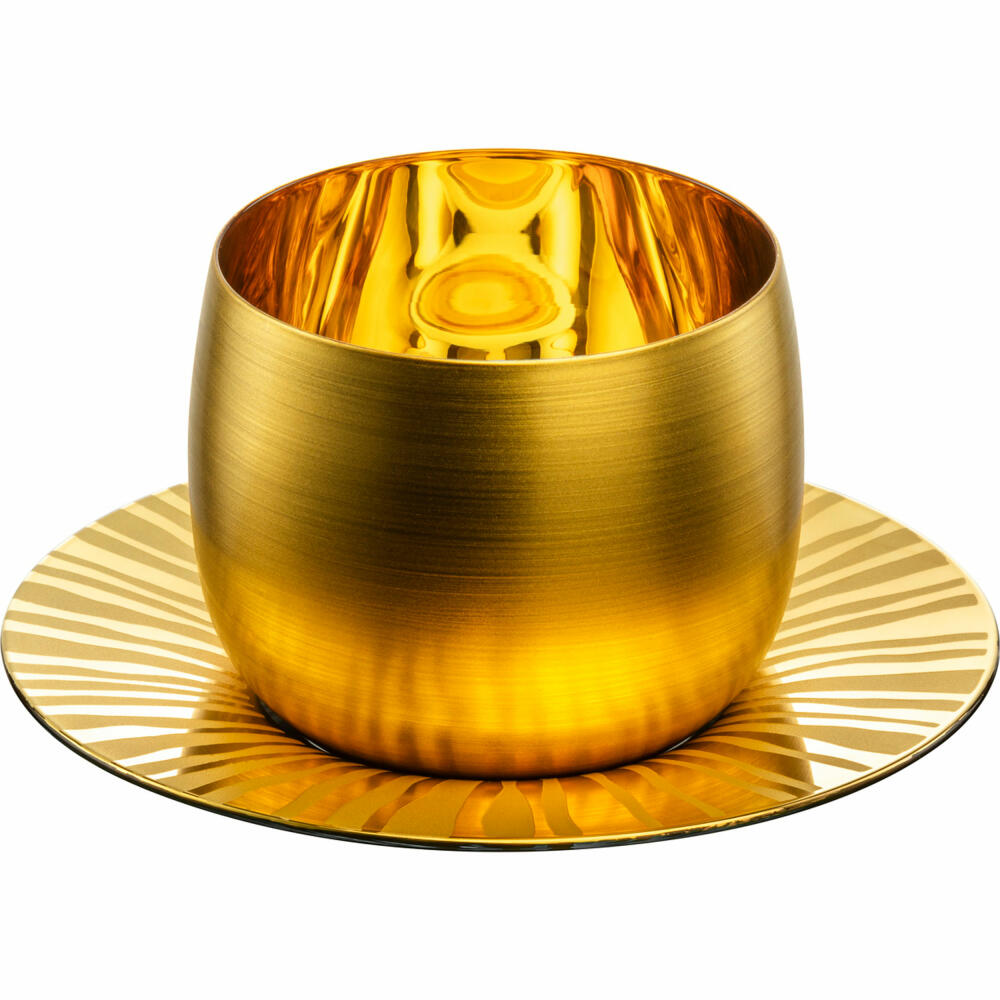 Eisch Cappuccinoglas Cosmo Collect, mit Untersetzer, Cappuccinobecher, Cappuccinotasse, Kristallglas, Sun Gold, 300 ml, 70510930