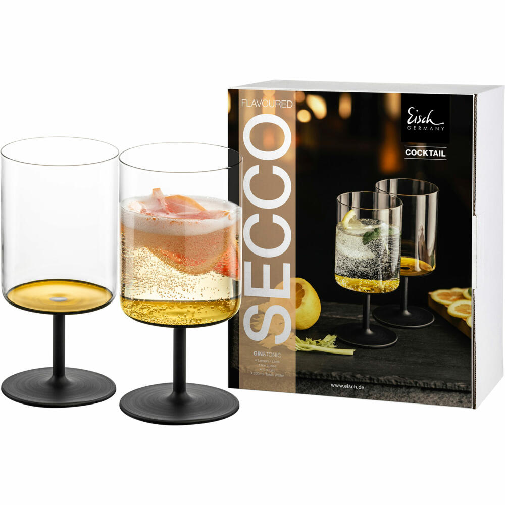 Eisch Cocktailgläser Secco Flavoured, 2er Set, Cocktailglas, Wasserglas, Trinkglas, Glas, Gold / Schwarz, 440 ml, 15693092