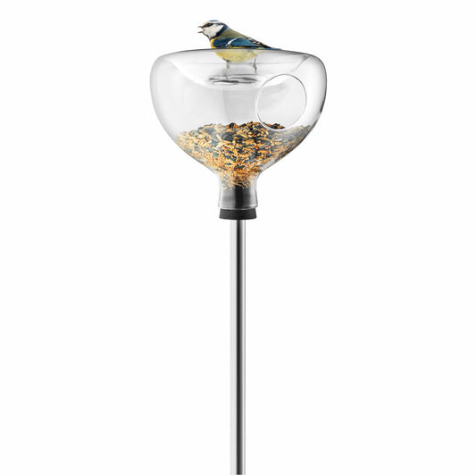 Eva Solo Glasfutterhaus mit Vogelbad, Vogelfutter-Spender, Futterstation, Glas, Silikon, Edelstahl, Transparent, 571003