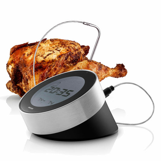 Eva Solo Cook 'N Time Roasting Thermometer, Meat Thermometer, Kitchen Thermometer, Aluminium/Silicone/Stainless Steel, Black, Ø 9.5 cm, 567763