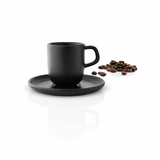 Eva Solo Nordic kitchen Espressotasse mit Untertasse, Espresso Tasse, Kaffeetasse, Steinzeug, Black / Schwarz, 65 ml, 512705