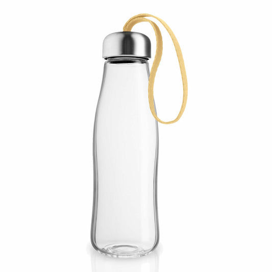 Eva Solo Glastrinkflasche Lemon, Wasserflasche, Trinkflasche, Edelstahl, Kunststoff, Nylon, Gelb, 500 ml, 575044