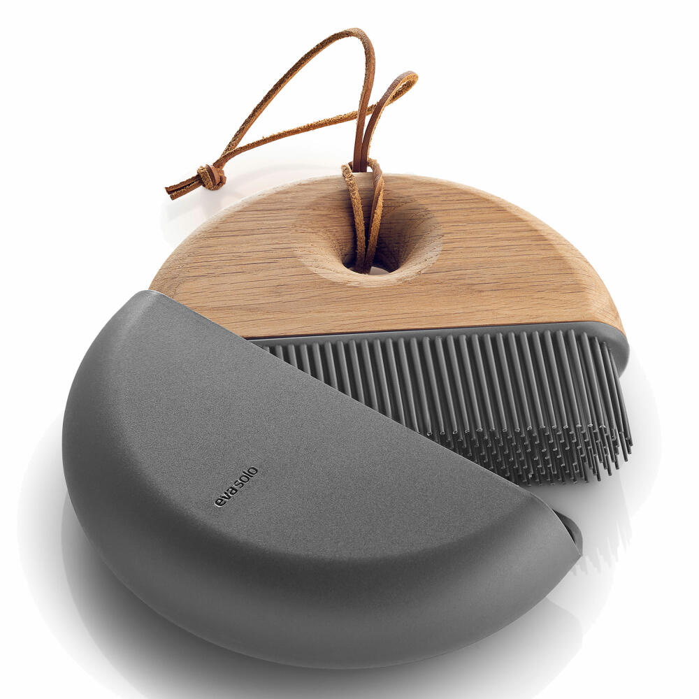 Eva Solo Sweep hand brush - set, sweeping set, dustpan, dustpan, oak wood/silicone/plastic/leather, grey, Ø 17.5 cm, 520430