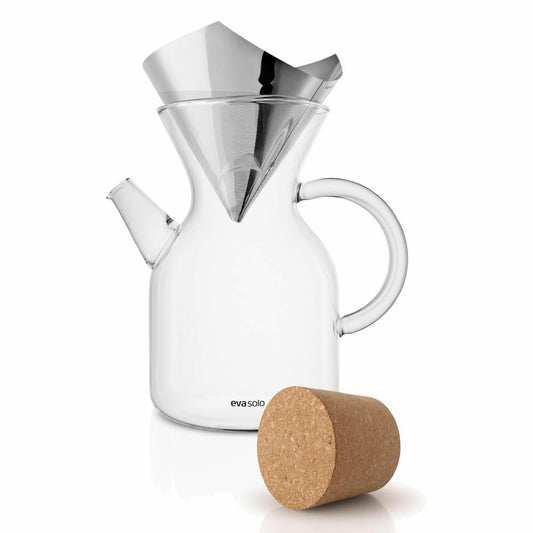 Eva Solo Pour-over Kaffeebereiter, Dauerfilter, Kaffeekanne, Borrosilikat-Glas/Kork/Edelstahl, Transparent, 1 L, 502710