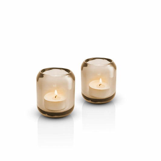 Eva Solo Acorn glass candle holder Hazel Brown, set of 2, tealight holder, candle holder, lantern, UV-resistant glass, brown, H 8 cm, 571395