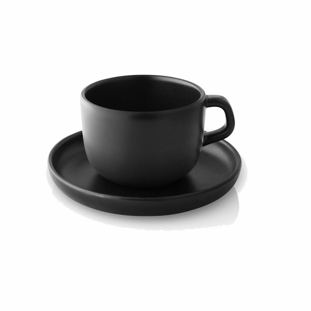 Eva Solo Tasse Nordic Kitchen mit Untertasse, Kaffeetasse, Cappucinotasse, Becher, Steinzeug, Schwarz, 200 ml, 502764