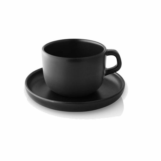 Eva Solo Tasse Nordic Kitchen mit Untertasse, Kaffeetasse, Cappucinotasse, Becher, Steinzeug, Schwarz, 200 ml, 502764