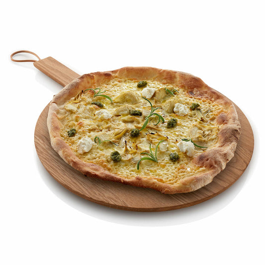 Eva Solo Nordic kitchen Holzschneidebrett, Brett, Pizzabrett, Küchenbrett, Eiche/Leder, Ø 35 cm, 520423