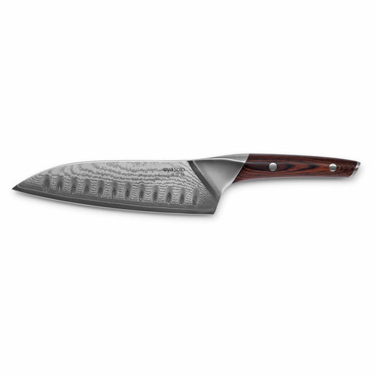 Eva Solo Nordic kitchen Santoku, Schneidmesser, Messer, Damaszener Stahl/Holz, Klingenlänge 18 cm, 515402