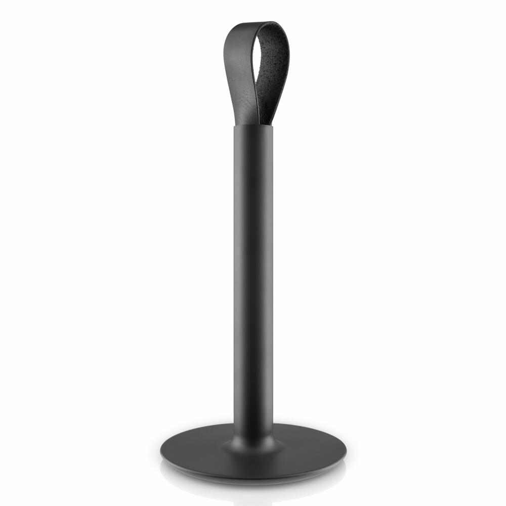Eva Solo kitchen roll holder, kitchen paper holder, roll holder, paper holder, rubber/stainless steel/leather, black, H: 31.5 cm, 520417