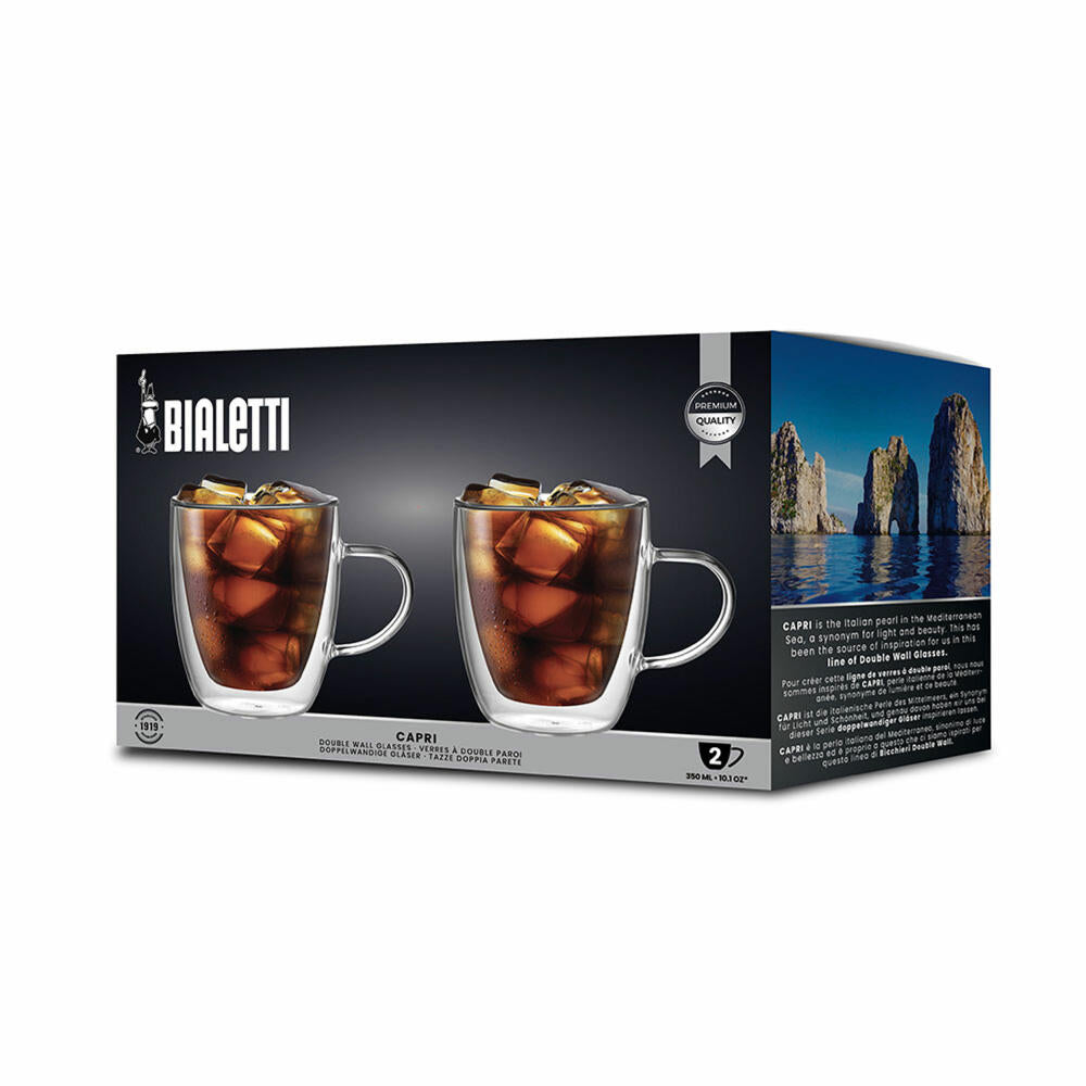 Bialetti Glasbecherset Capri, 2er Set, Doppelwandig, Kaffeetasse, Becher, Tasse, 350 ml, DBW008