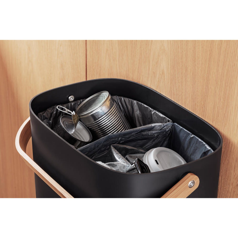Eva Solo waste sorting container for 2 bags Reflect, double trash can, plastic, bamboo, black, 16 L, 537778
