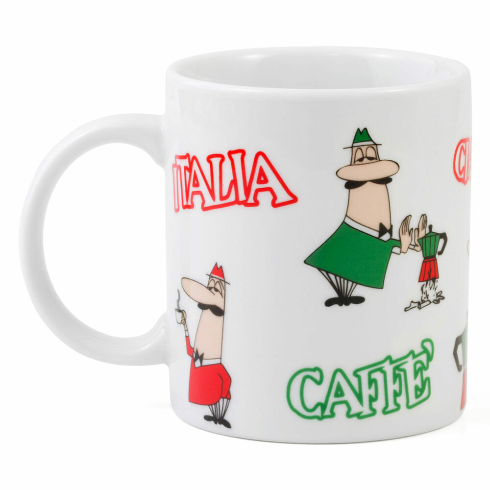 Bialetti Kaffeebecher Tricolore Omino 315 ml, Kaffeetasse, Kaffee, Becher, Porzellan, Weiß, DCMOKI0032