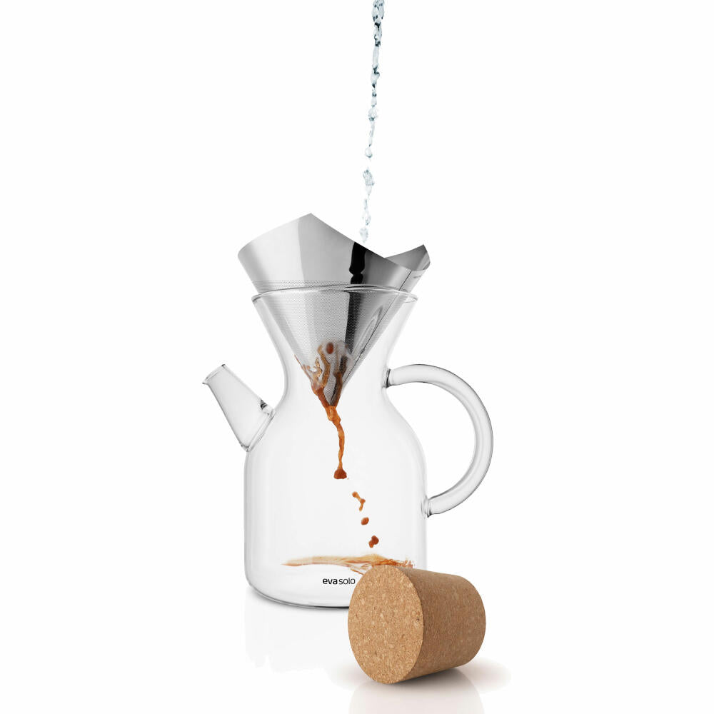 Eva Solo Pour-over Kaffeebereiter, Dauerfilter, Kaffeekanne, Borrosilikat-Glas/Kork/Edelstahl, Transparent, 1 L, 502710