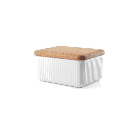 Eva Solo Butterdose Nova mit Deckel, Butterschale, Aufbewahrungsdose, Porzellan, Eichenholz, Weiß, 12 x 10 cm, 887236