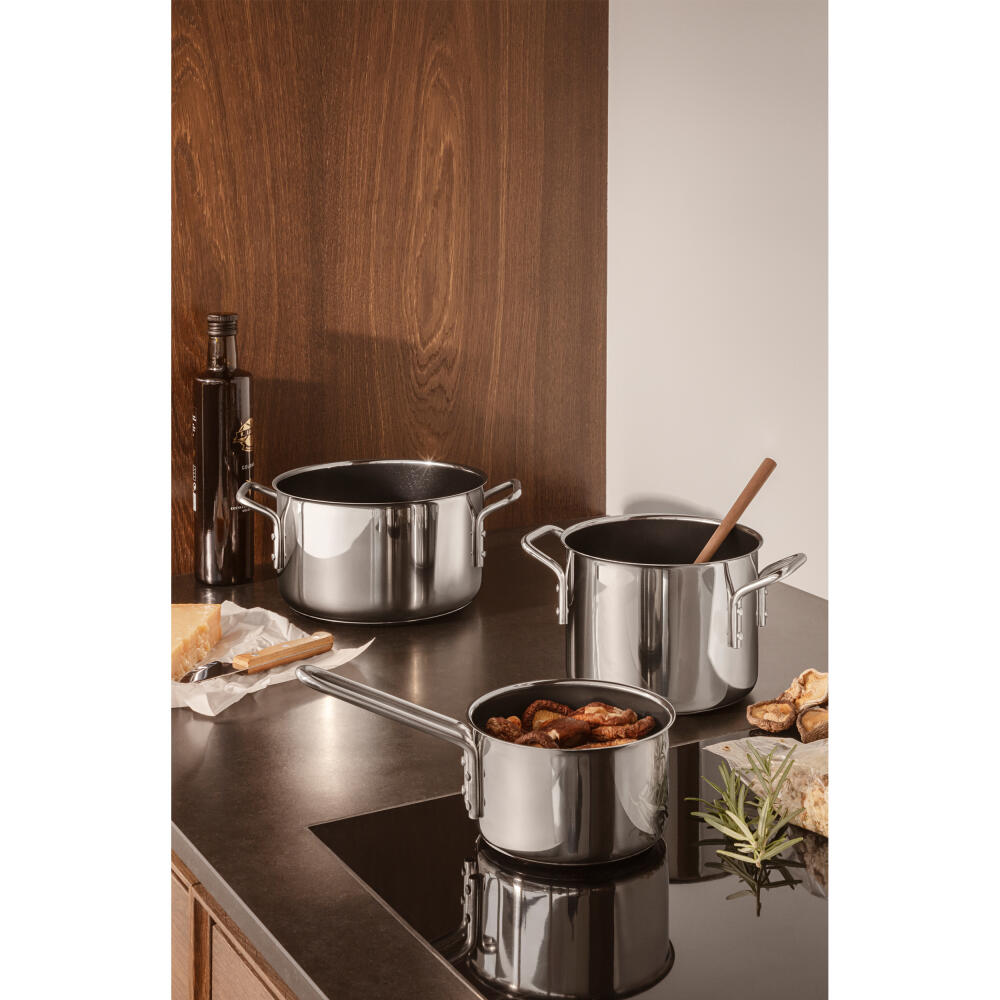 Eva Trio Stainless Steel Kasserolle, Kochtopf, Induktionsgeeignet, Aluminium, Edelstahl, Keramik Beschichtung, Polished Steel, 1.1 L, 312411